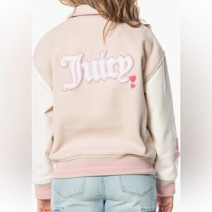 Juicy Couture Appliqué Varsity Jacket In Beige/ White